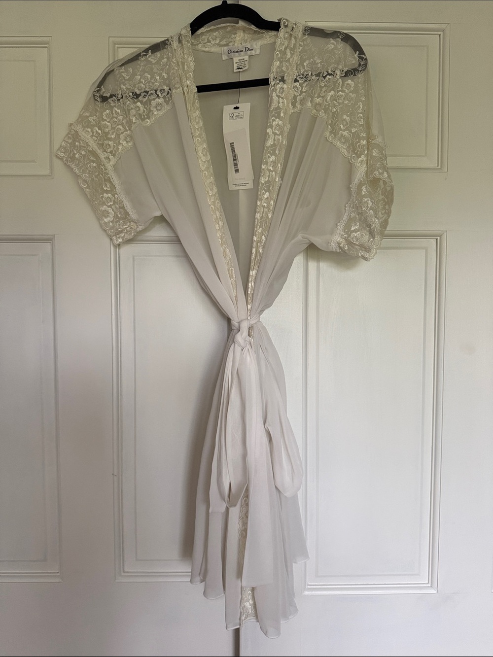 Dior Cream Lace-Trim Sheer Chiffon Robe - Picture 1 of 7